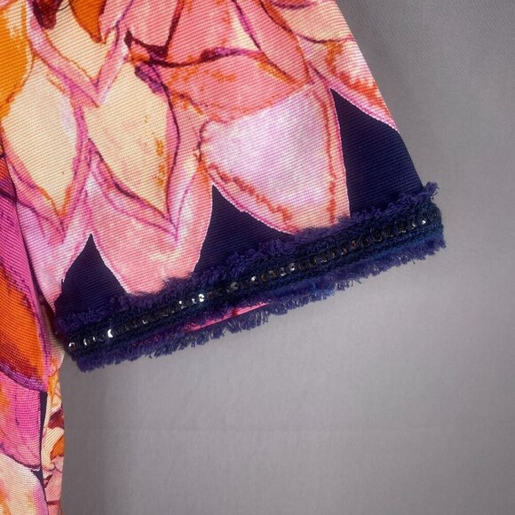 Trina Turk Dress Womens 10 Blue Floral Drop Waist Resort Embellished - Picture 8 of 13